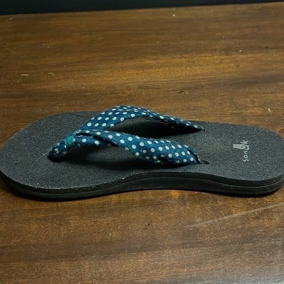 SANUK woman’s sz 5 YOGA SLINGER Teal Dots YOGA MAT FOOTBED THONG SANDALS - Picture 4 of 6